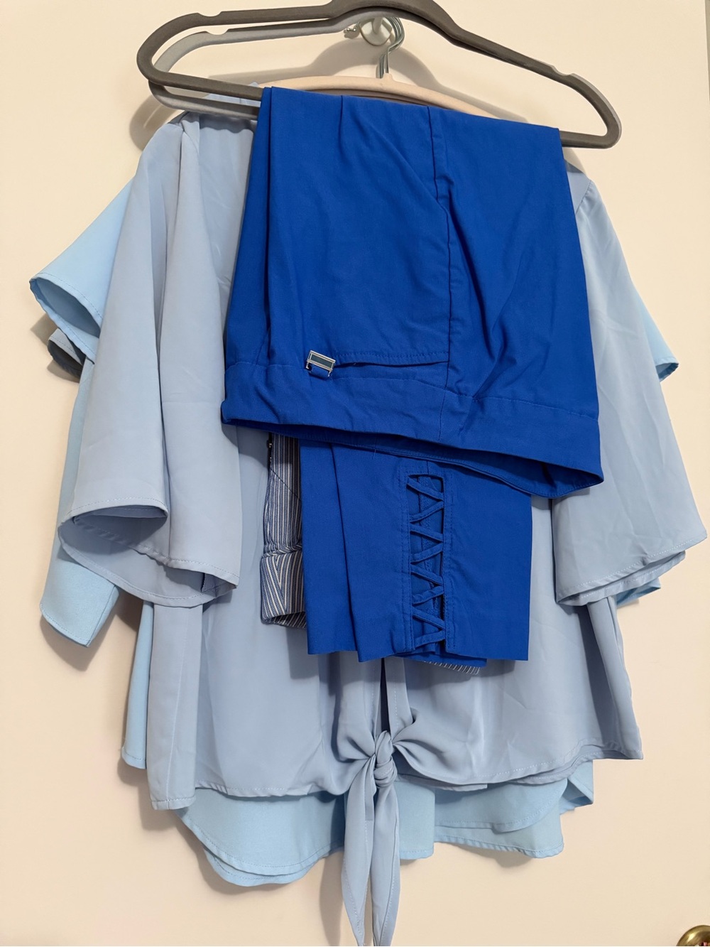 6 Piece Assorted Blue Wardrobe Capsule- 4 Medium blouses and 2 dress trousers